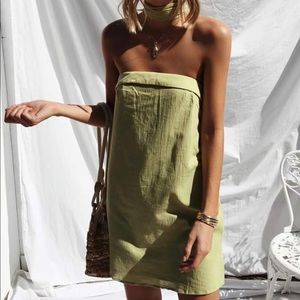 Green Strapless Midi Dress